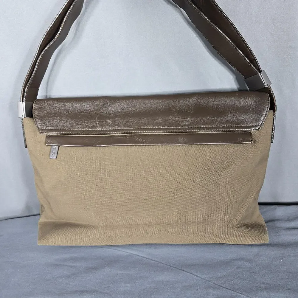 Tumi Alpha 96108DH Brown Leather Canvas Messenger Bag Briefcase Commuter TPass